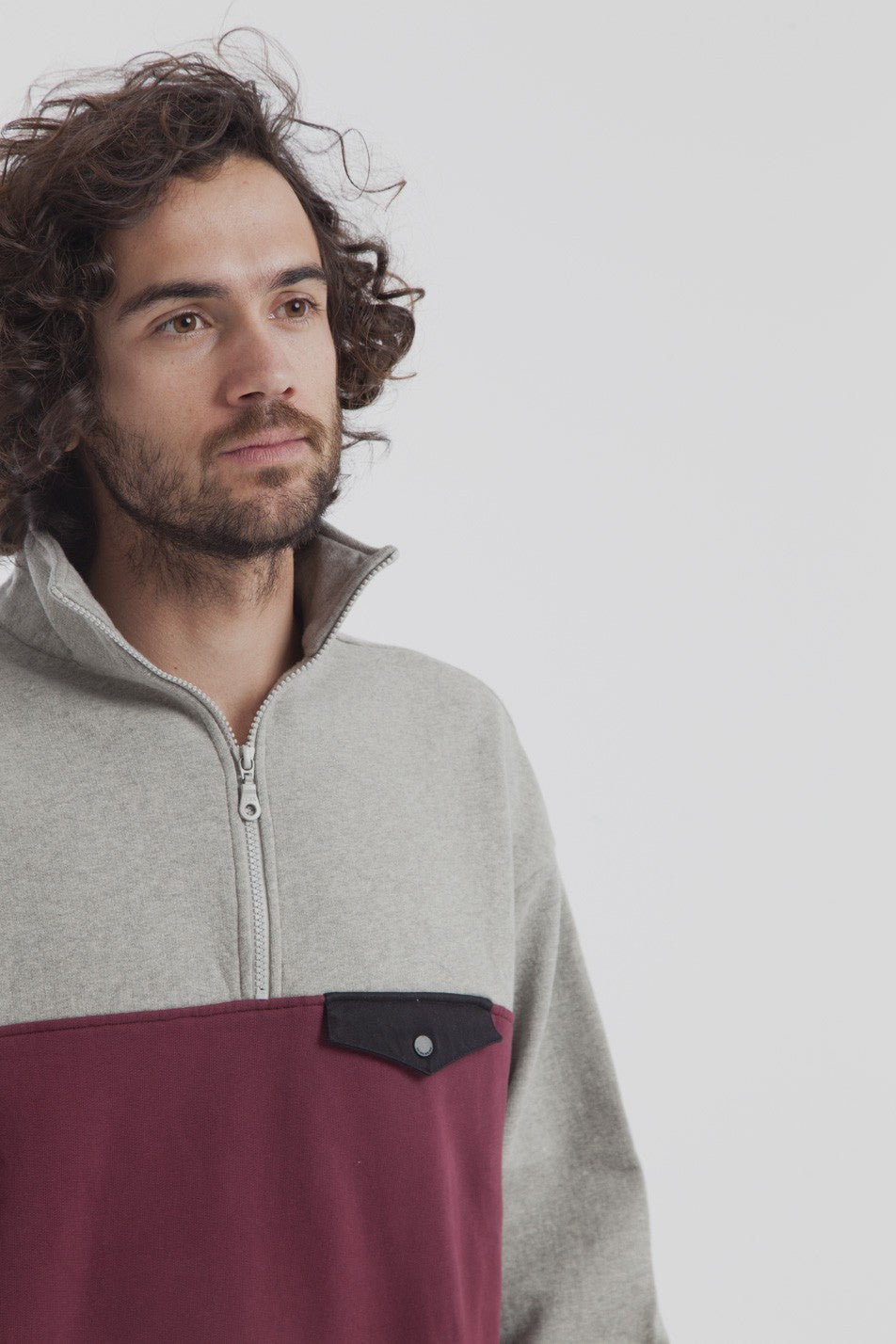 Sweat col zippé bicolore en coton bio - Challenger