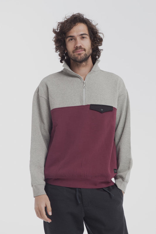 Sweat col zippé bicolore en coton bio - Challenger