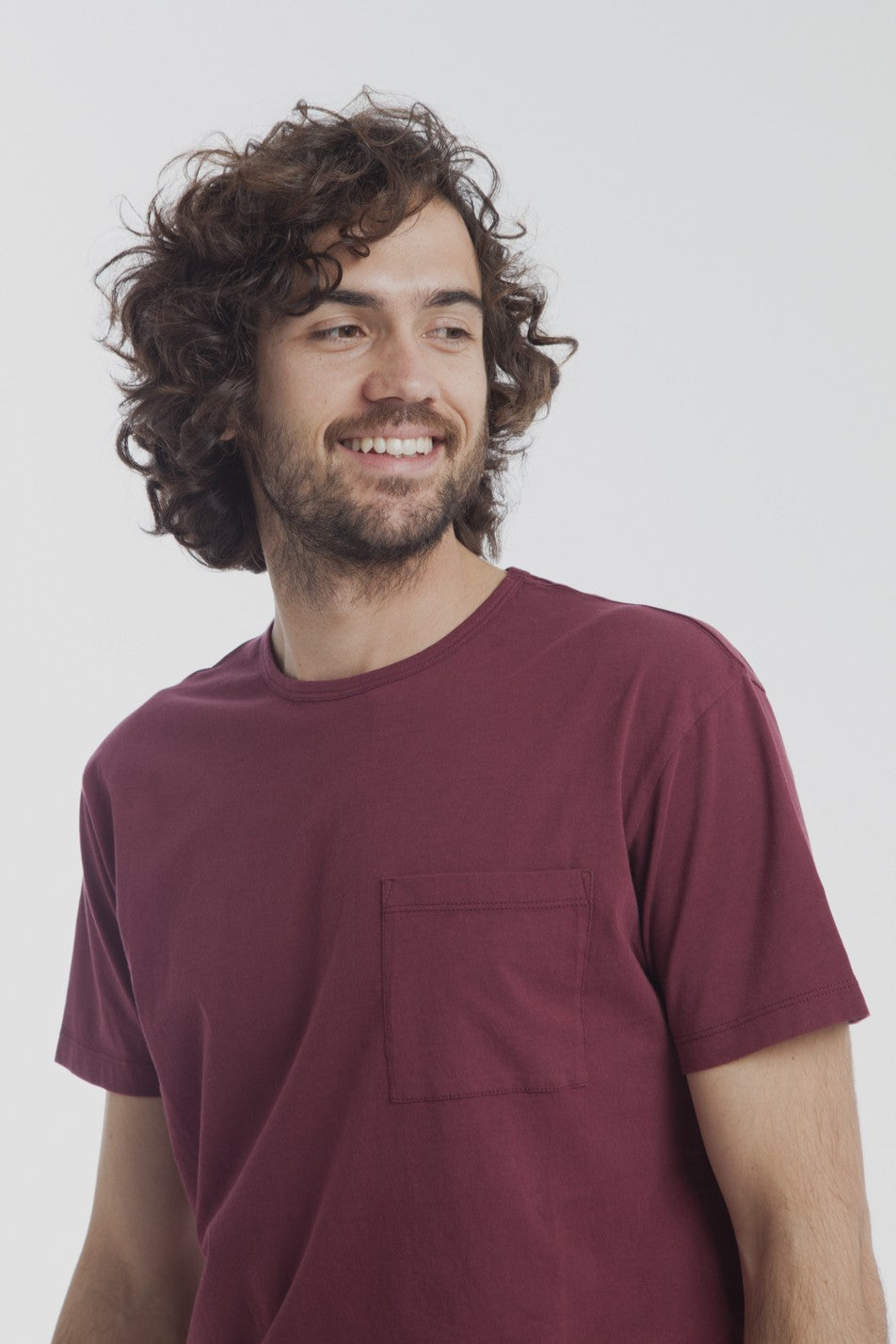 T-shirt uni bordeaux avec poche en coton bio