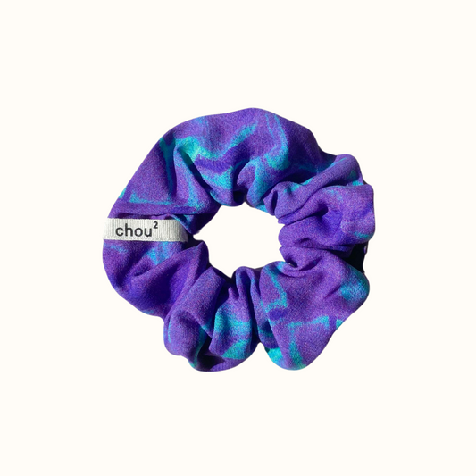 Chouchou en matière upcyclée | violet et bleu "crepe violet turquoise"