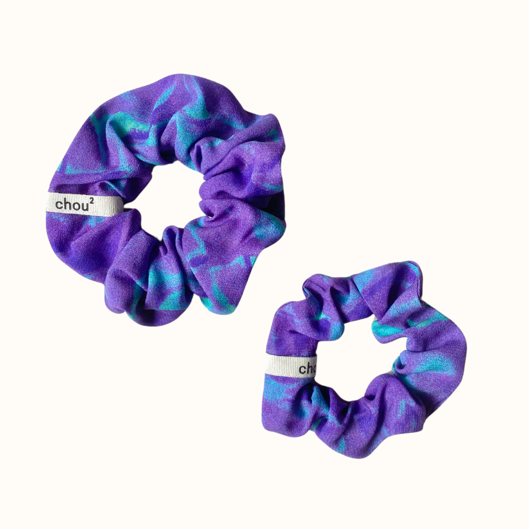 Chouchou en matière upcyclée | violet et bleu "crepe violet turquoise"