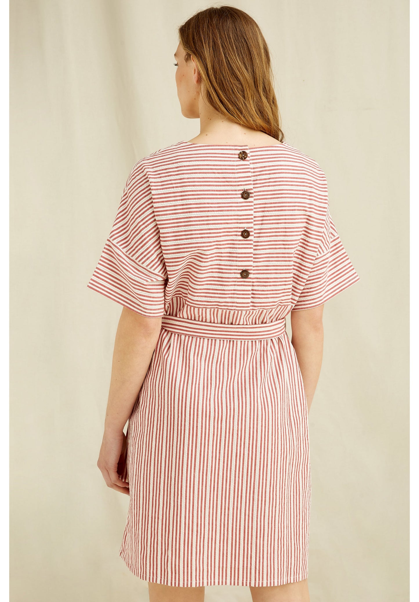 Robe à rayures rouge tissée à la main en coton bio - Christabel