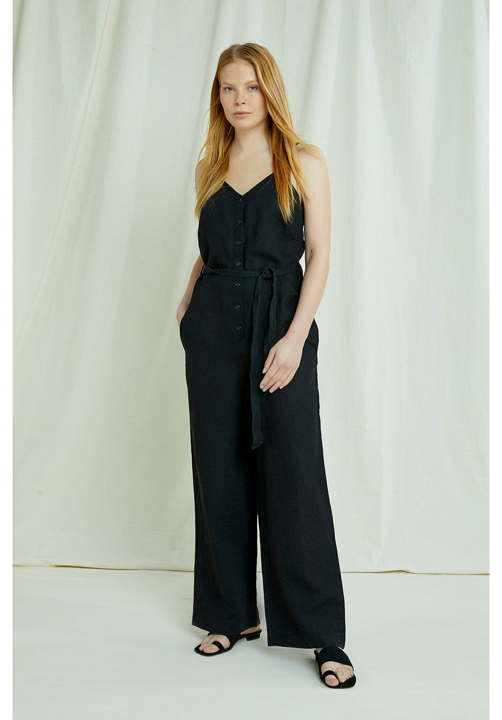 Combinaison longue noire en lin - Clara