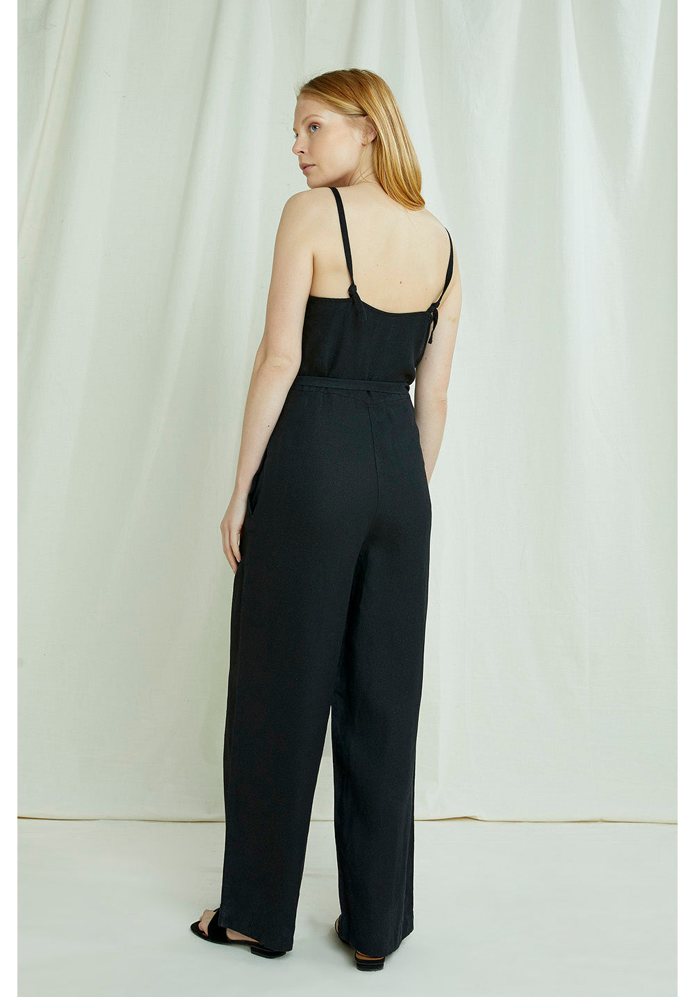 Combinaison longue noire en lin - Clara