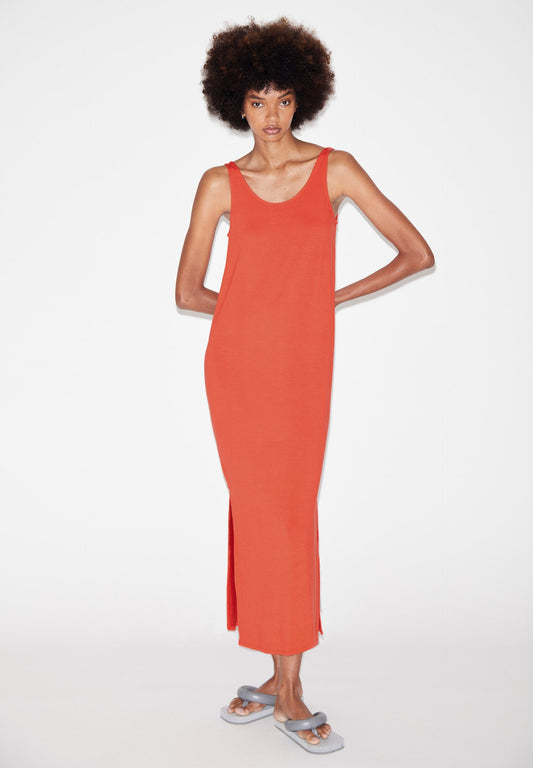 Robe longue orange en ecovero - claraa solid hibiscus