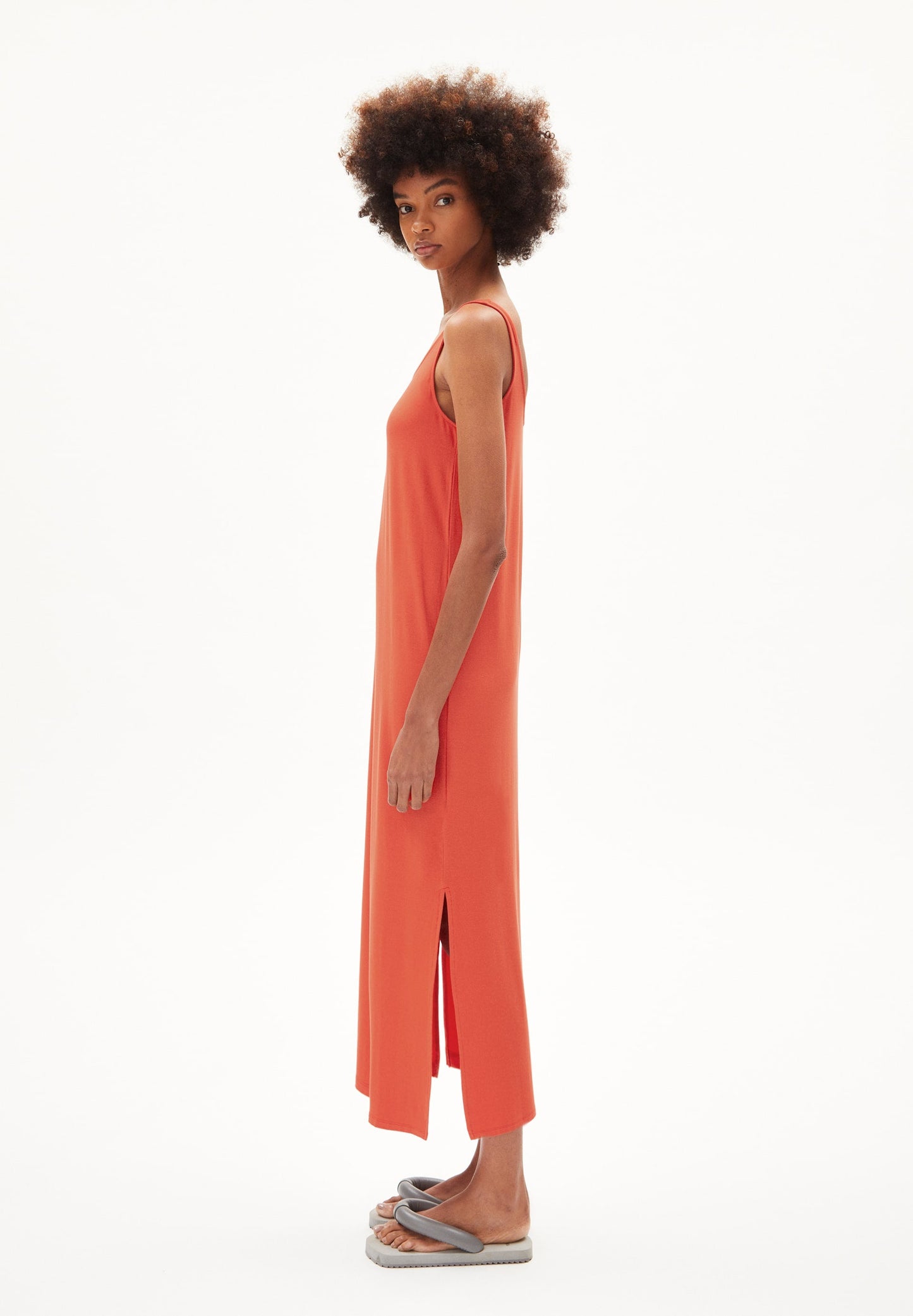 Robe longue orange en ecovero - claraa solid hibiscus