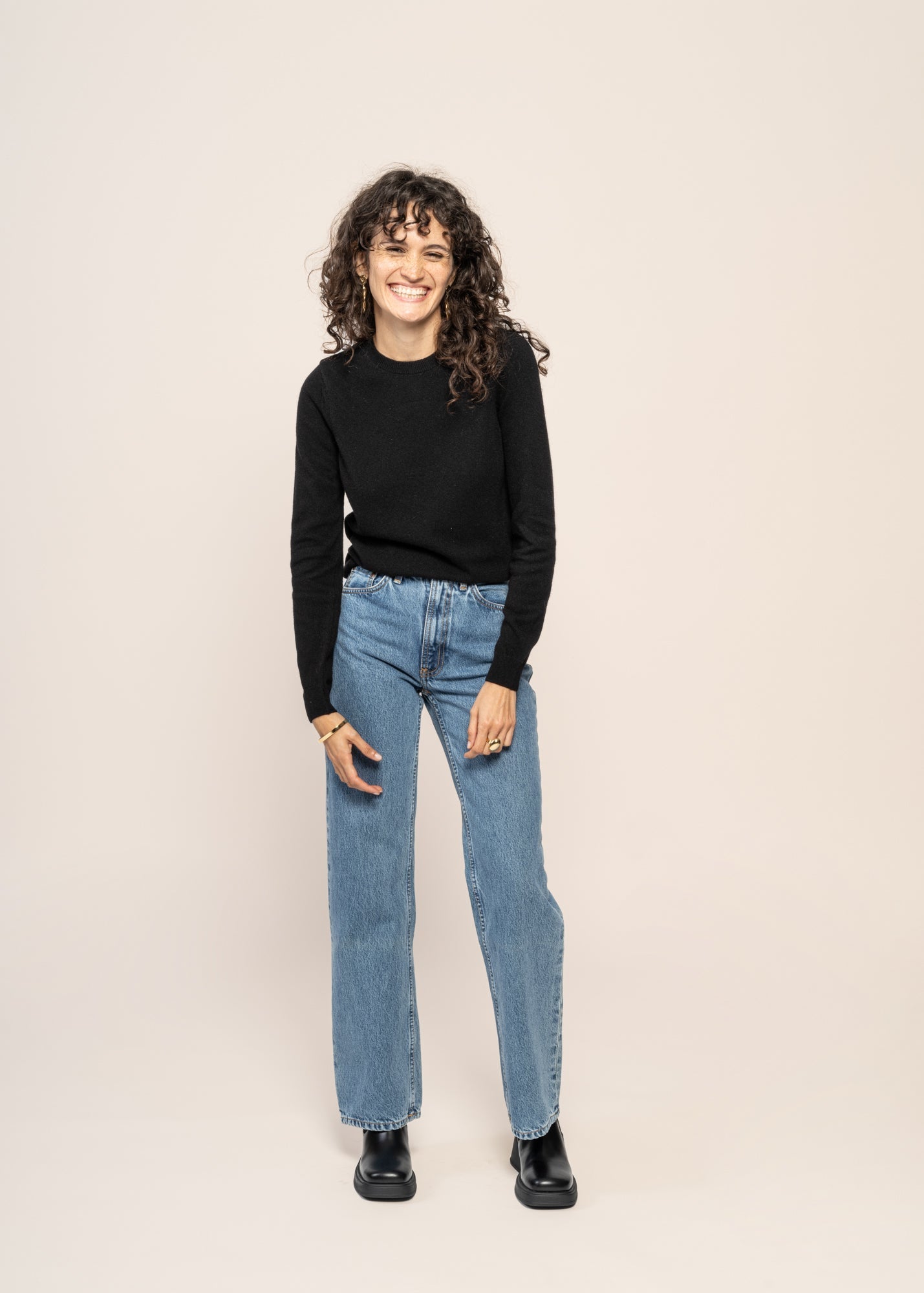 Jean large en coton bio | Bleu 'clean eileen casual blue'