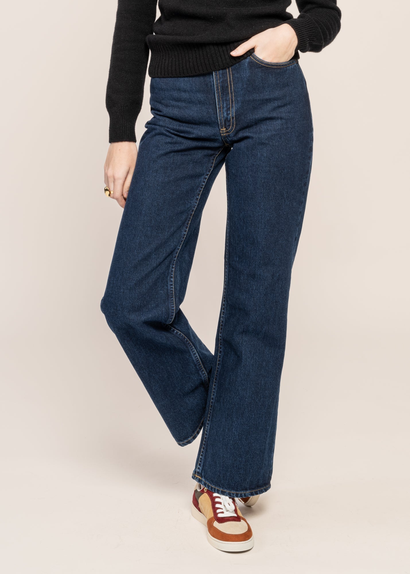 Jean large en coton bio | Bleu foncé 'clean eileen indigo dipped'