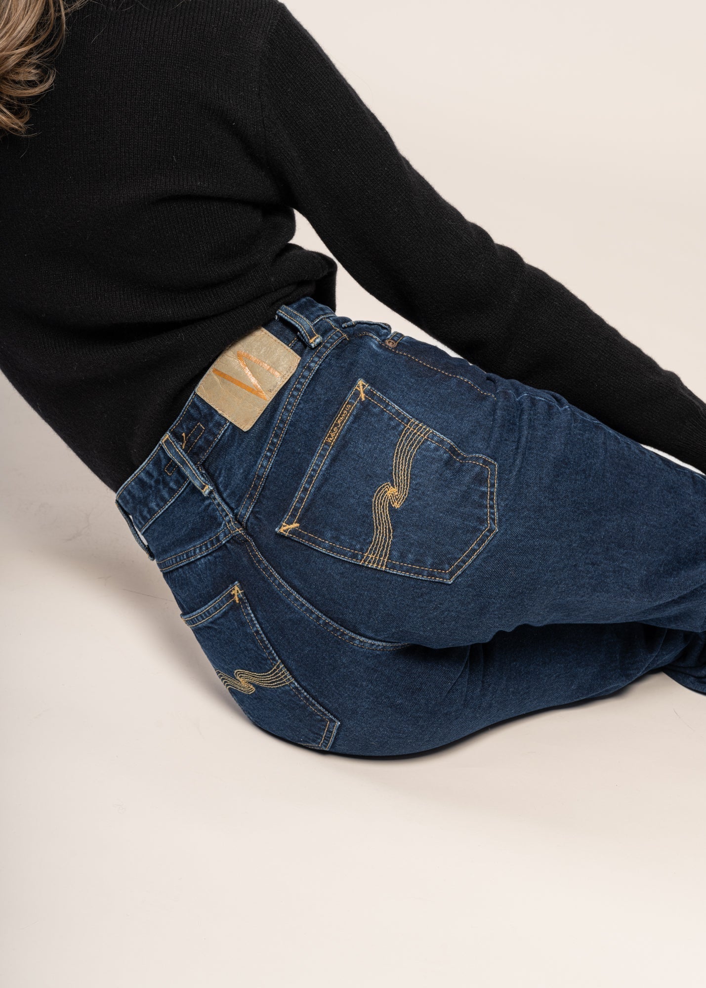 Jean large en coton bio | Bleu foncé 'clean eileen indigo dipped'