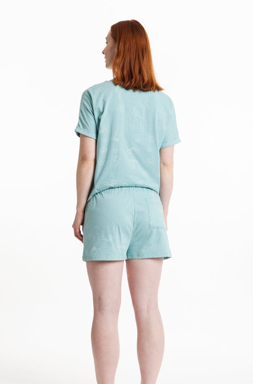 Short turquoise à motifs en coton bio - clouds pyjama shorts green