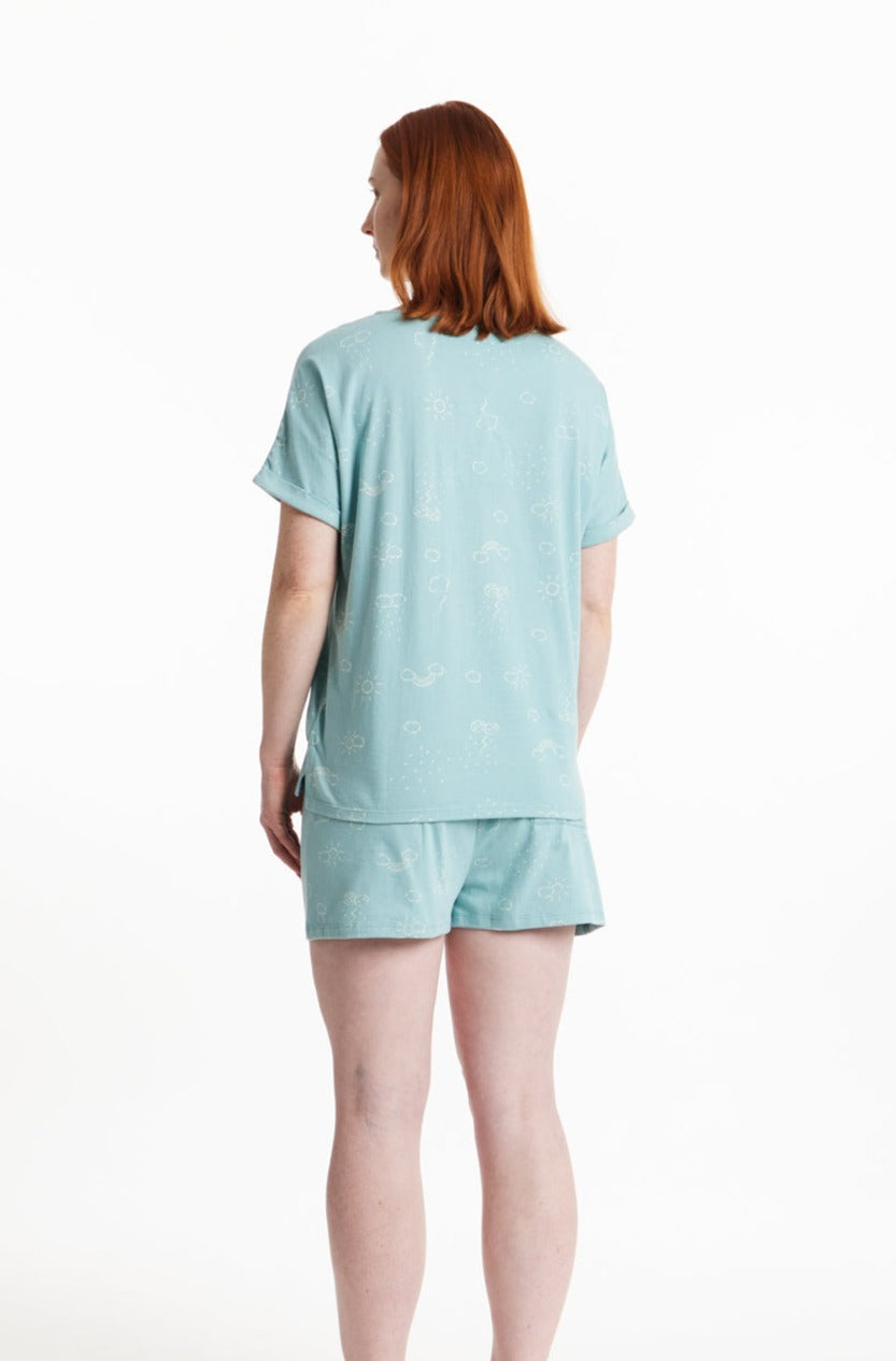 T-shirt turquoise à motifs en coton bio - clouds pyjama tee green