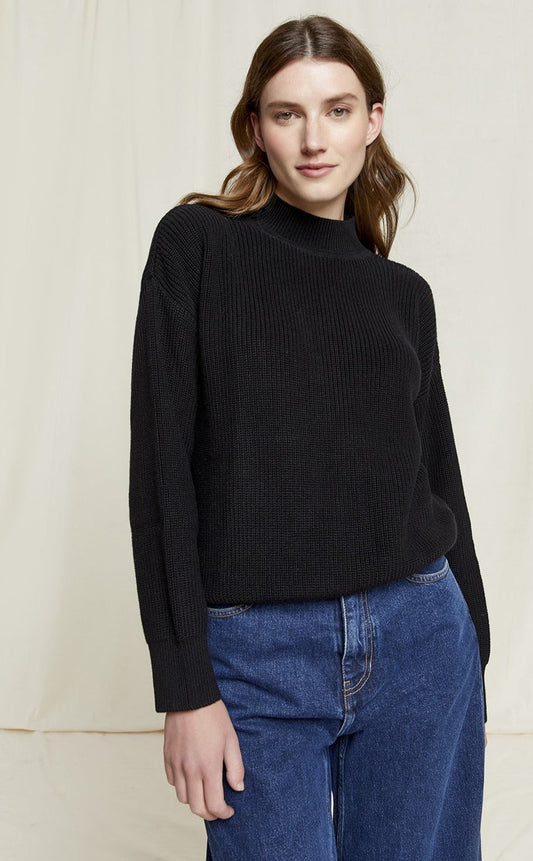 Pull col cheminée noir en coton bio - Cody