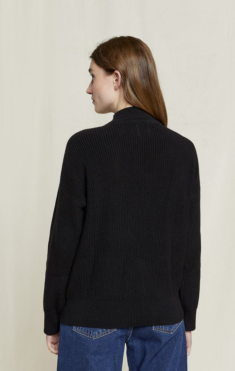 Pull col cheminée noir en coton bio - Cody