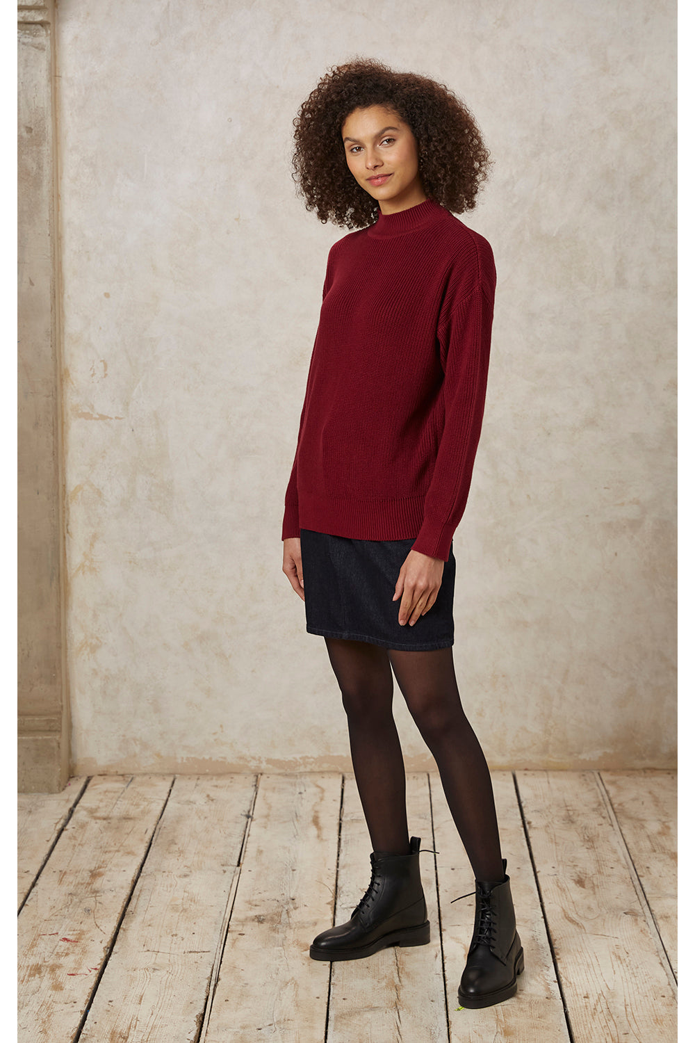 Pull maille bordeaux en coton bio - cody jumper burgundy
