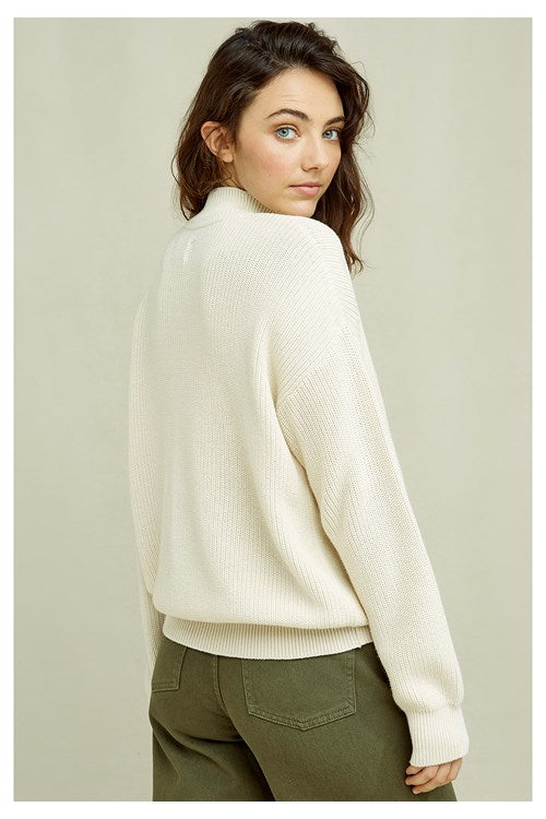 Pull col cheminée crème en coton bio - Cody