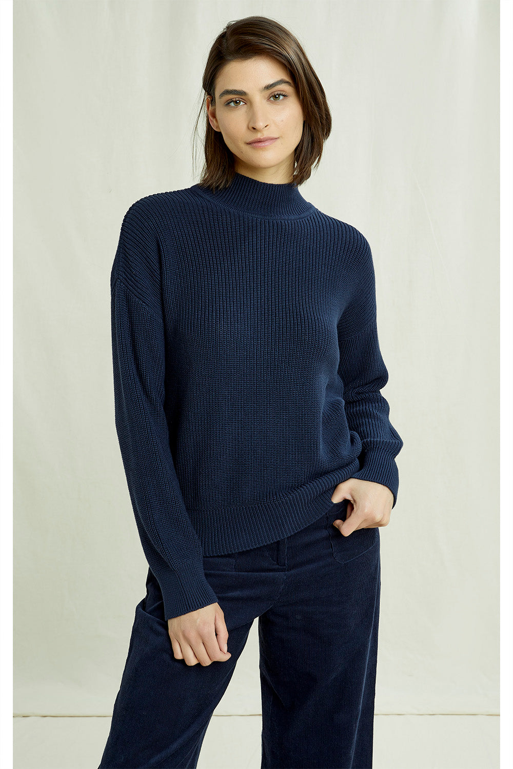 Pull col cheminée marine en coton bio - Cody navy