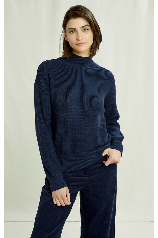 Pull col cheminée marine en coton bio - Cody navy
