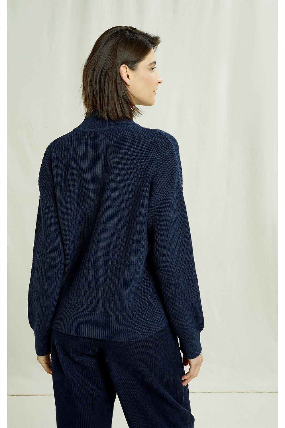 Pull col cheminée marine en coton bio - Cody navy
