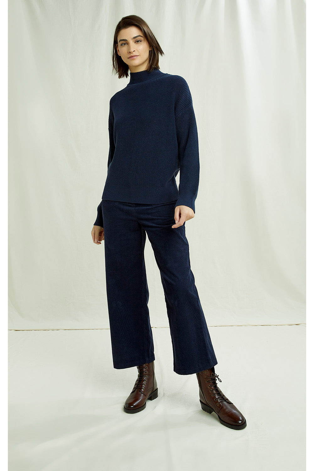Pull col cheminée marine en coton bio - Cody navy