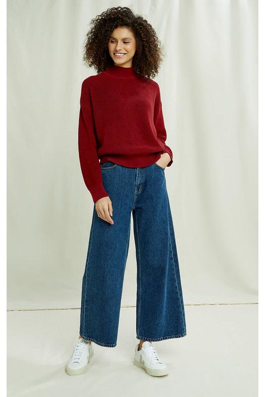Pull col cheminée rouge en coton bio - Cody red