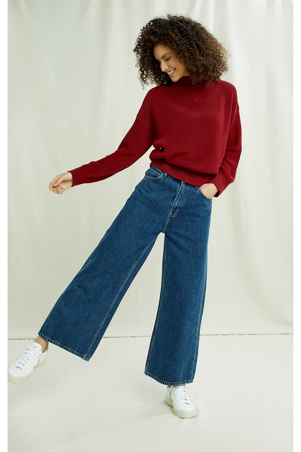 Pull col cheminée rouge en coton bio - Cody red