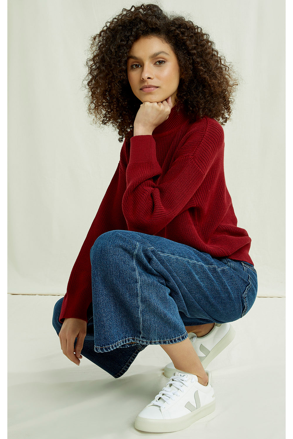 Pull col cheminée rouge en coton bio - Cody red