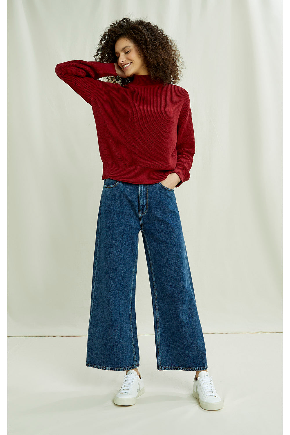 Pull col cheminée rouge en coton bio - Cody red
