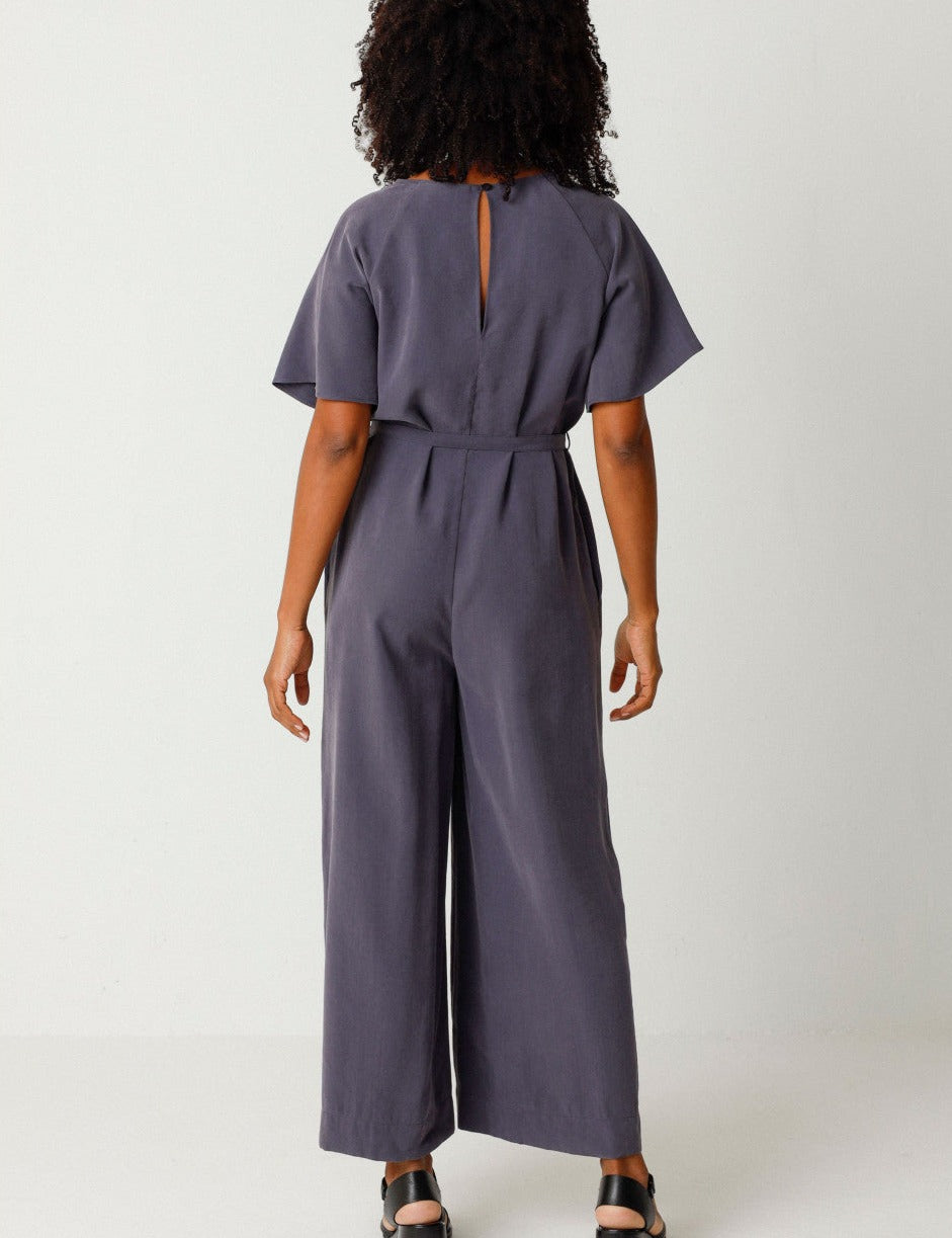 Combinaison manches courtes en tencel | gris "kaie jumpsuit dark grey"
