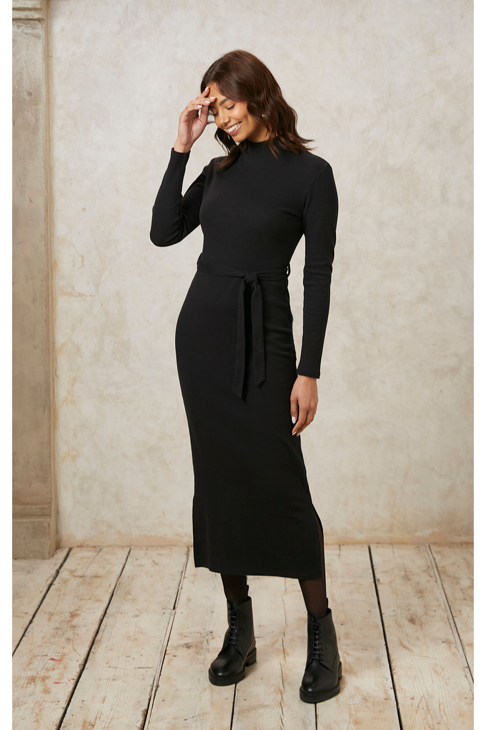 Robe moulante noire en coton bio - corey rib dress black