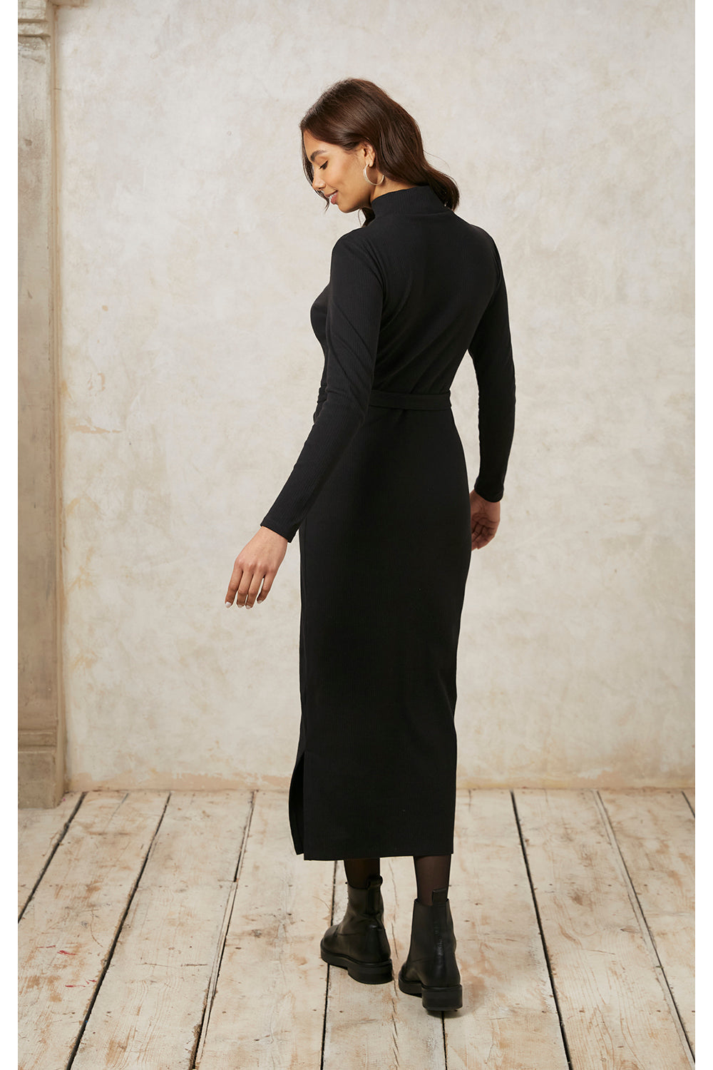 Robe moulante noire en coton bio - corey rib dress black