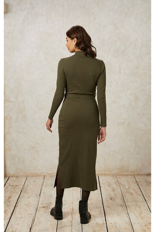 Robe moulante kaki en coton bio - corey rib dress khaki