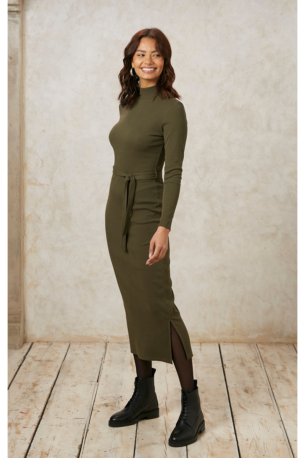 Robe moulante kaki en coton bio - corey rib dress khaki