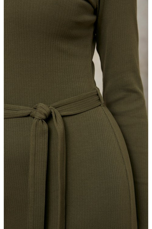 Robe moulante kaki en coton bio - corey rib dress khaki