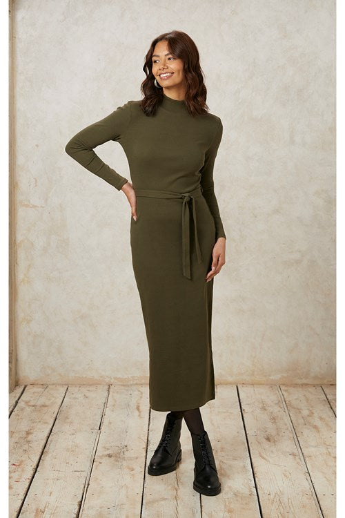 Robe moulante kaki en coton bio - corey rib dress khaki