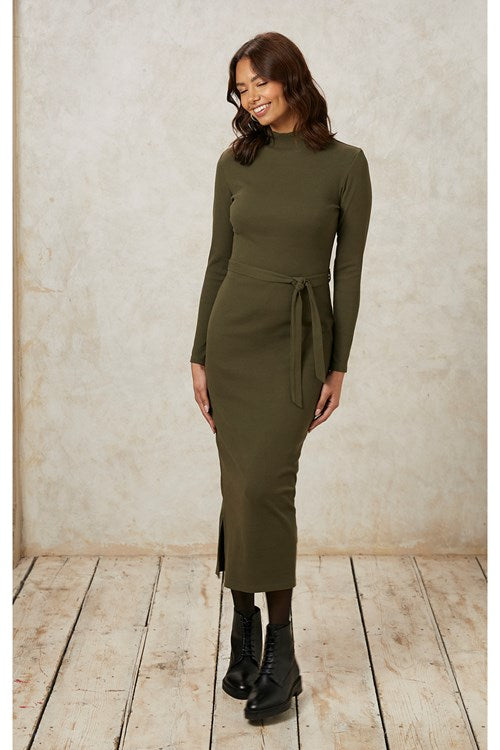 Robe moulante kaki en coton bio - corey rib dress khaki