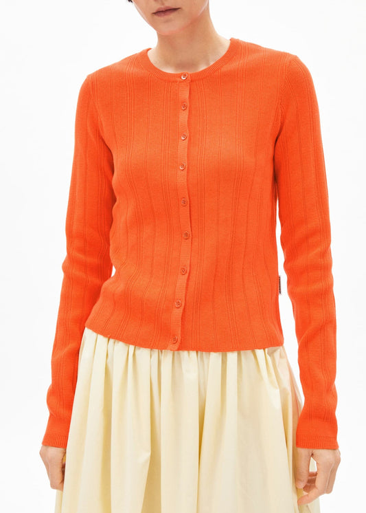 Gilet pointelle maille en coton bio | orange "cressidaa crepe - sunset orange"