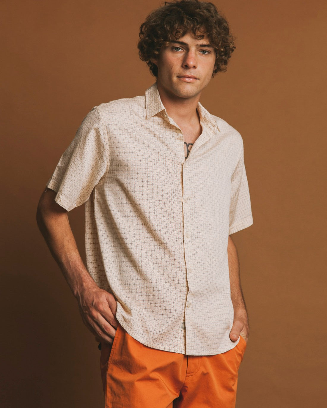 Chemise manches courtes crème en coton bio - Tom Sand