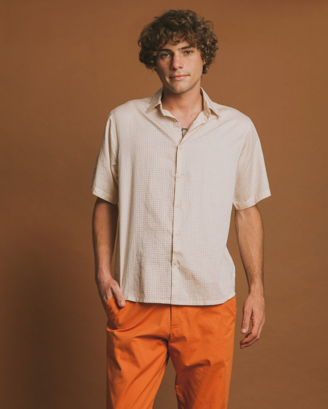 Chemise manches courtes crème en coton bio - Tom Sand