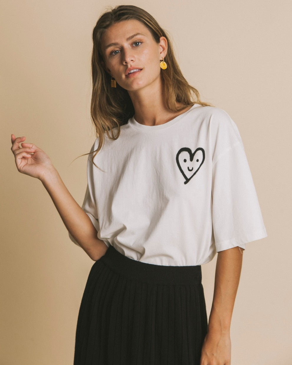 T-shirt imprimé blanc en coton bio - Cute heart