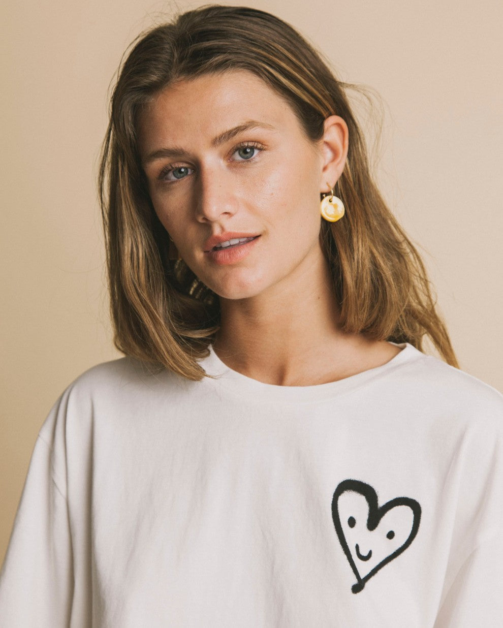 T-shirt imprimé blanc en coton bio - Cute heart