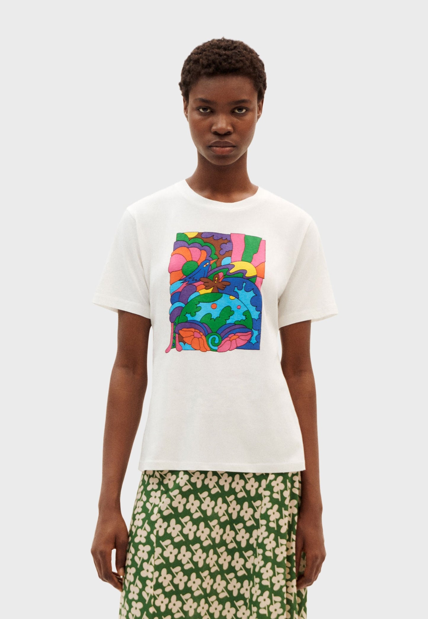T-shirt imprimé abstrait en coton bio | blanc "we love you t-shirt snow white"
