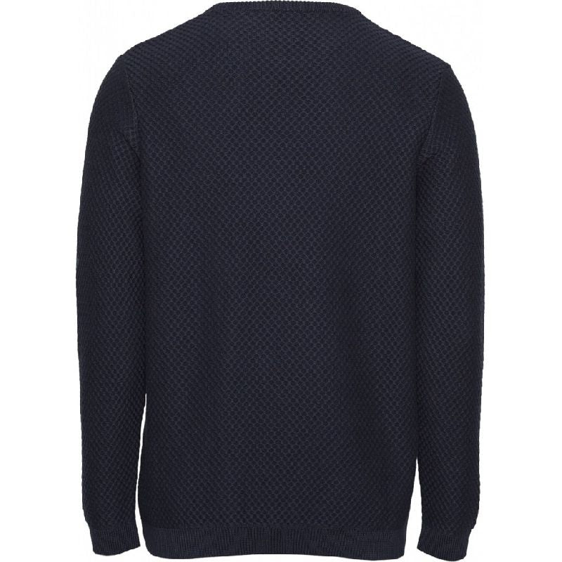 Pull col rond bleu nuit en coton bio - FIELD crew neck knit