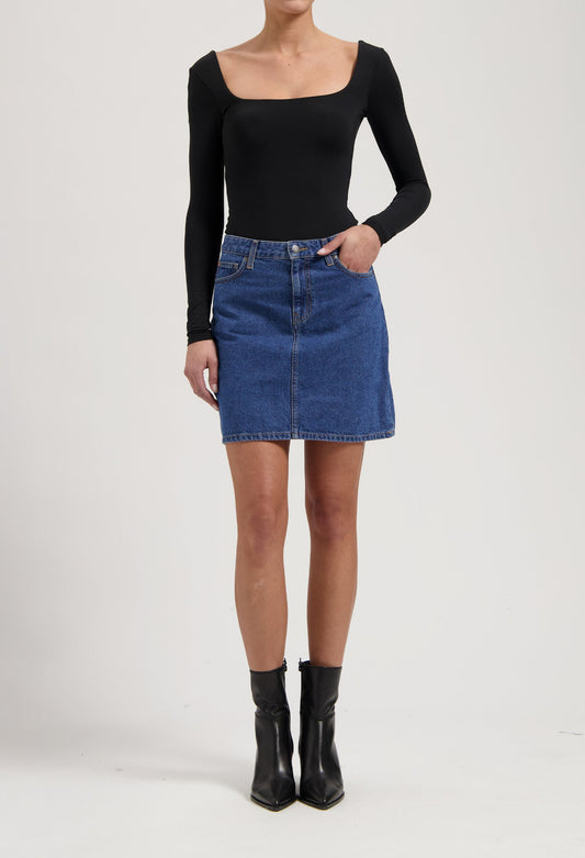 Jupe en coton biologique | bleu foncé "Audry mini skirt - medium stone" | Medium stone
