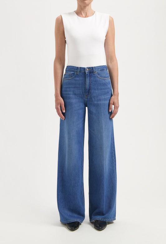 Jean ample fluide en coton bio et viscose recyclée | bleu "sara high loose flow -" | Medium vintage stone