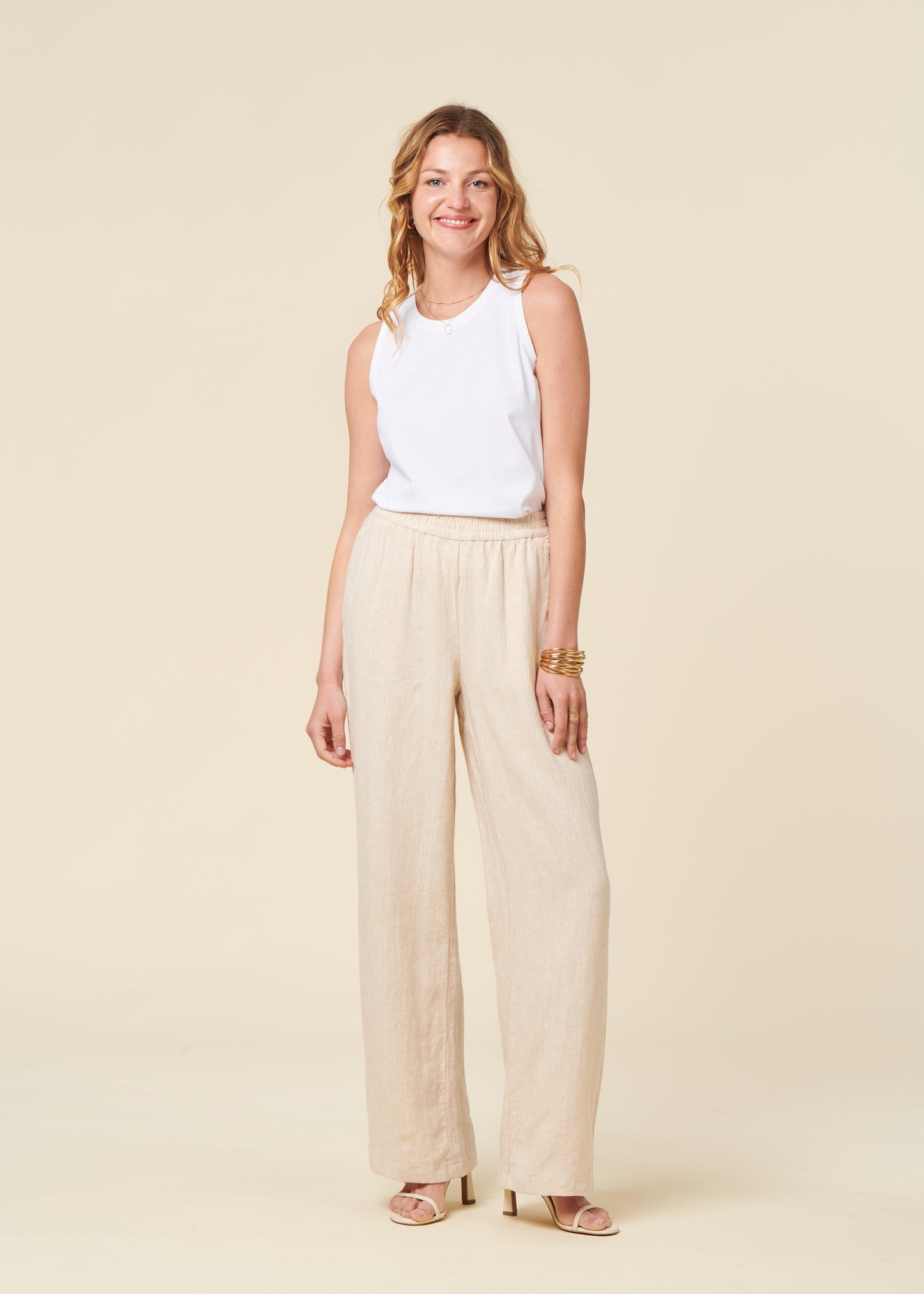 Pantalon ample en lin bio | écru "Posey wide mid-rise linen pants light feather gray"