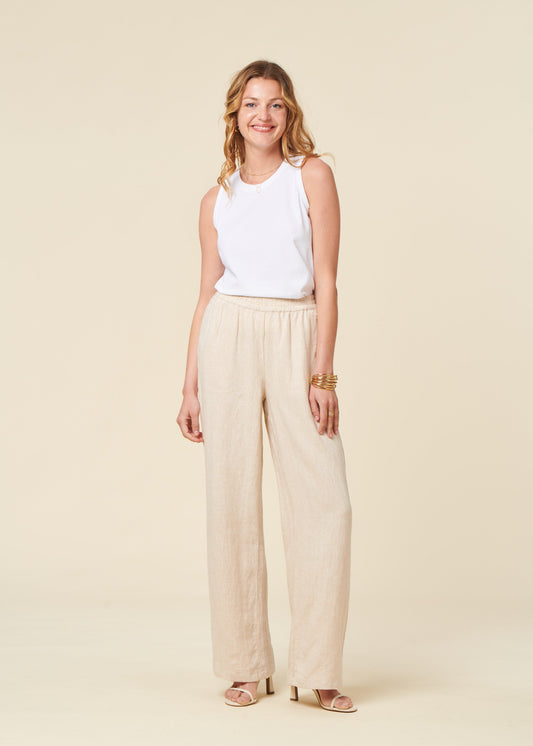 Pantalon ample en lin bio | écru "Posey wide mid-rise linen pants light feather gray"