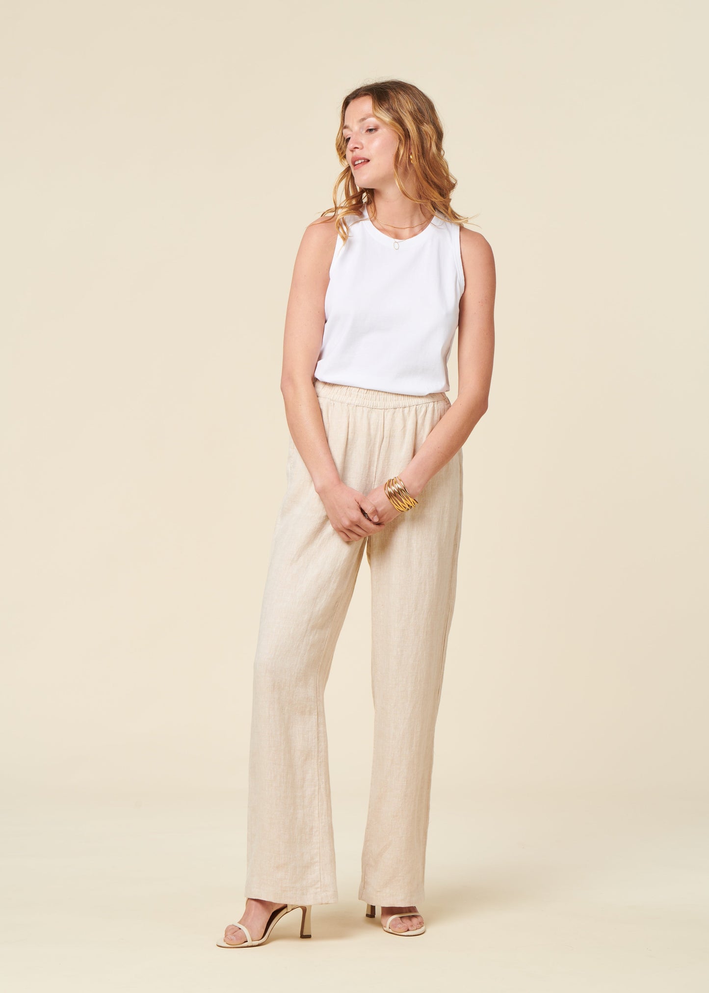Pantalon ample en lin bio | écru "Posey wide mid-rise linen pants light feather gray"