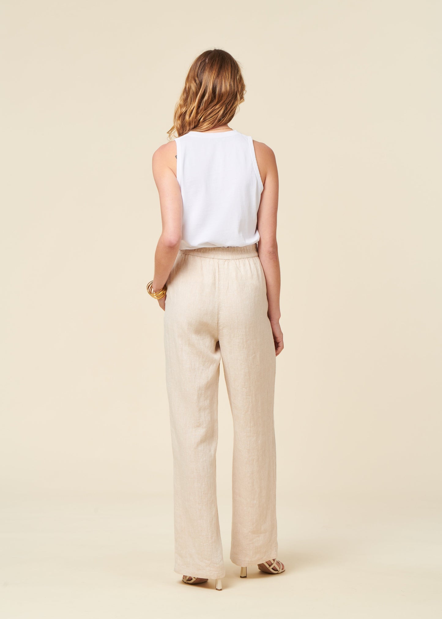 Pantalon ample en lin bio | écru "Posey wide mid-rise linen pants light feather gray"