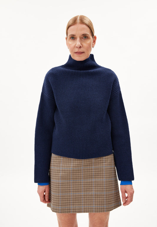 Pull col montant en laine bio et recyclée | Bleu nuit "dakotaas reglana deep sea blue"