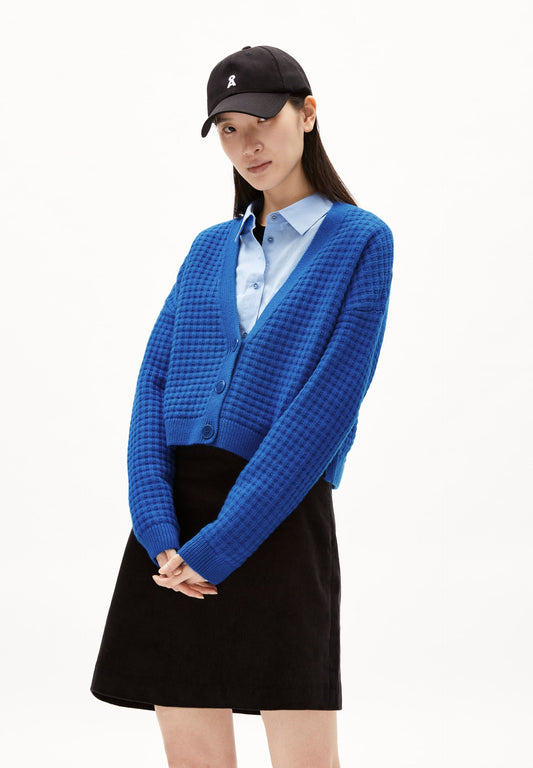 Cardigan en laine et coton bio | bleu "damiraa lanacot - warm blue"